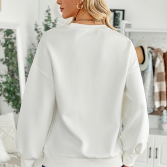 White Drop-shoulder Pullover Sweatshirt - Picture 5 of 14